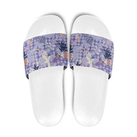 Purple Palaka Crane and Flowers Slide Sandals Japan Heritage Spirit - Polynesian Pride