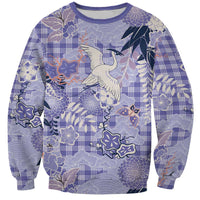 Purple Palaka Crane and Flowers Sweatshirt Japan Heritage Spirit LT9 Unisex Purple - Polynesian Pride