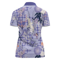 Purple Palaka Crane and Flowers Women Polo Shirt Japan Heritage Spirit - Polynesian Pride