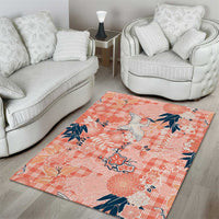 Red Palaka Crane and Flowers Area Rug Japan Heritage Spirit - Polynesian Pride