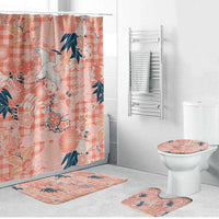 Red Palaka Crane and Flowers Bathroom Set Japan Heritage Spirit - Polynesian Pride