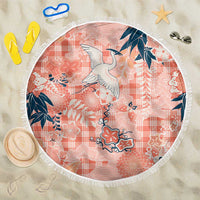 Red Palaka Crane and Flowers Beach Blanket Japan Heritage Spirit - Polynesian Pride