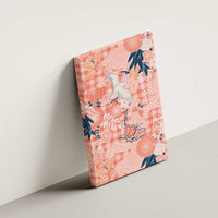 Red Palaka Crane and Flowers Canvas Wall Art Japan Heritage Spirit - Polynesian Pride