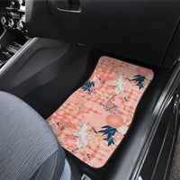 Red Palaka Crane and Flowers Car Mats Japan Heritage Spirit - Polynesian Pride