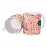 Red Palaka Crane and Flowers Ceramic Mug Japan Heritage Spirit - Polynesian Pride