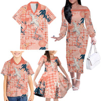 Red Palaka Crane and Flowers Family Matching Off The Shoulder Long Sleeve Dress and Hawaiian Shirt Japan Heritage Spirit - Polynesian Pride