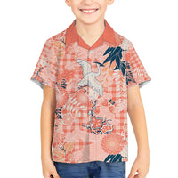 Red Palaka Crane and Flowers Family Matching Puletasi and Hawaiian Shirt Japan Heritage Spirit - Polynesian Pride