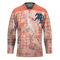 Red Palaka Crane and Flowers Hockey Jersey Japan Heritage Spirit - Polynesian Pride