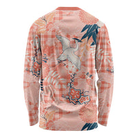 Red Palaka Crane and Flowers Long Sleeve Shirt Japan Heritage Spirit - Polynesian Pride