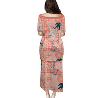 Red Palaka Crane and Flowers Puletasi Japan Heritage Spirit - Polynesian Pride