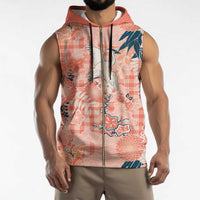 Red Palaka Crane and Flowers Sleeveless Zip Hoodie Japan Heritage Spirit - Polynesian Pride
