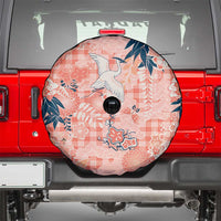 Red Palaka Crane and Flowers Spare Tire Cover Japan Heritage Spirit - Polynesian Pride