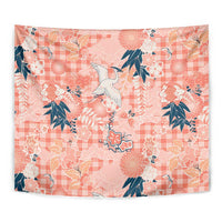 Red Palaka Crane and Flowers Tapestry Japan Heritage Spirit - Polynesian Pride