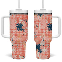 Red Palaka Crane and Flowers Tumbler With Handle Japan Heritage Spirit - Polynesian Pride