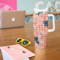 Red Palaka Crane and Flowers Tumbler With Handle Japan Heritage Spirit - Polynesian Pride