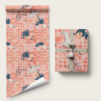 Red Palaka Crane and Flowers Wrapping Paper Japan Heritage Spirit - Polynesian Pride