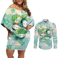 Personalized Japanese Kawaii Sushi Couples Matching Off Shoulder Short Dress and Long Sleeve Button Shirt Green Wagara Palaka This Is How I Roll