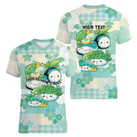 Personalized Japanese Kawaii Sushi Women V-Neck T-Shirt Green Wagara Palaka This Is How I Roll