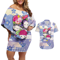 Personalized Japanese Kawaii Sushi Couples Matching Off Shoulder Short Dress and Hawaiian Shirt Blue Wagara Palaka This Is How I Roll