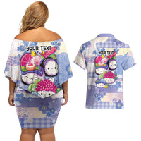 Personalized Japanese Kawaii Sushi Couples Matching Off Shoulder Short Dress and Hawaiian Shirt Blue Wagara Palaka This Is How I Roll
