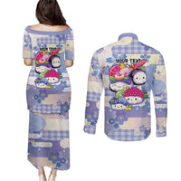 Personalized Japanese Kawaii Sushi Couples Matching Puletasi and Long Sleeve Button Shirt Blue Wagara Palaka This Is How I Roll LT9 - Polynesian Pride