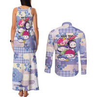 Personalized Japanese Kawaii Sushi Couples Matching Tank Maxi Dress and Long Sleeve Button Shirt Blue Wagara Palaka This Is How I Roll