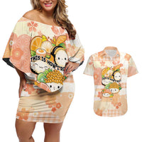 Personalized Japanese Kawaii Sushi Couples Matching Off Shoulder Short Dress and Hawaiian Shirt Peach Wagara Palaka This Is How I Roll