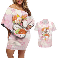 Personalized Japanese Kawaii Sushi Couples Matching Off Shoulder Short Dress and Hawaiian Shirt Pink Wagara Palaka This Is How I Roll