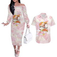 Personalized Japanese Kawaii Sushi Couples Matching Off The Shoulder Long Sleeve Dress and Hawaiian Shirt Pink Wagara Palaka This Is How I Roll