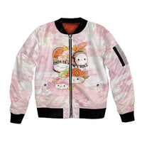 Personalized Japanese Kawaii Sushi Sleeve Zip Bomber Jacket Pink Wagara Palaka This Is How I Roll
