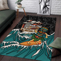 Personalized Japanese Koi Fish Ramen Area Rug Tiki Surfing Wagara Hibiscus Pattern LT9 Black - Polynesian Pride
