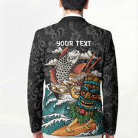 Personalized Japanese Koi Fish Ramen Blazer Tiki Surfing Wagara Hibiscus Pattern