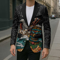 Personalized Japanese Koi Fish Ramen Blazer Tiki Surfing Wagara Hibiscus Pattern