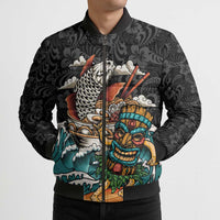 Personalized Japanese Koi Fish Ramen Bomber Puffer Jacket Tiki Surfing Wagara Hibiscus Pattern