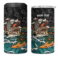 Personalized Japanese Koi Fish Ramen 4 in 1 Can Cooler Tumbler Tiki Surfing Wagara Hibiscus Pattern