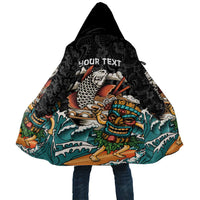 Personalized Japanese Koi Fish Ramen Cloak Tiki Surfing Wagara Hibiscus Pattern - Polynesian Pride