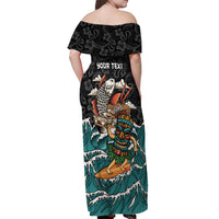 Personalized Japanese Koi Fish Ramen Off Shoulder Maxi Dress Tiki Surfing Wagara Hibiscus Pattern