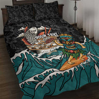 Personalized Japanese Koi Fish Ramen Quilt Bed Set Tiki Surfing Wagara Hibiscus Pattern