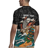 Personalized Japanese Koi Fish Ramen Rugby Jersey Tiki Surfing Wagara Hibiscus Pattern