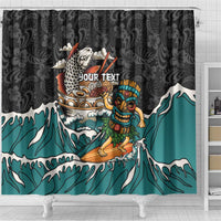 Personalized Japanese Koi Fish Ramen Shower Curtain Tiki Surfing Wagara Hibiscus Pattern