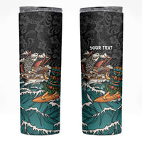 Personalized Japanese Koi Fish Ramen Skinny Tumbler Tiki Surfing Wagara Hibiscus Pattern