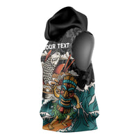 Personalized Japanese Koi Fish Ramen Sleeveless Hoodie Tiki Surfing Wagara Hibiscus Pattern