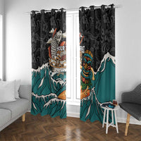Personalized Japanese Koi Fish Ramen Window Curtain Tiki Surfing Wagara Hibiscus Pattern LT9 With Grommets Black - Polynesian Pride