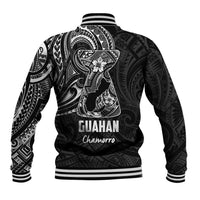 Black Guam Latte Stone Tribal Tattoo Baseball Jacket Hafa Adai Six 7 One
