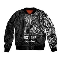 Black Guam Latte Stone Tribal Tattoo Bomber Jacket Hafa Adai Six 7 One LT9 Unisex Black - Polynesian Pride