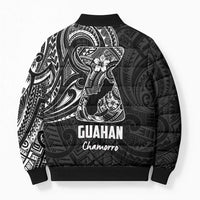 Black Guam Latte Stone Tribal Tattoo Bomber Puffer Jacket Hafa Adai Six 7 One - Polynesian Pride