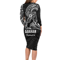 Black Guam Latte Stone Tribal Tattoo Family Matching Long Sleeve Bodycon Dress and Hawaiian Shirt Hafa Adai Six 7 One