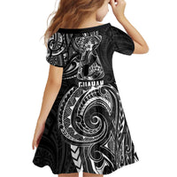 Black Guam Latte Stone Tribal Tattoo Family Matching Off The Shoulder Long Sleeve Dress and Hawaiian Shirt Hafa Adai Six 7 One LT9 - Polynesian Pride