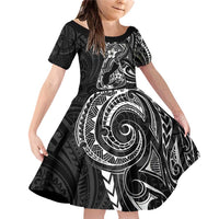 Black Guam Latte Stone Tribal Tattoo Family Matching Off Shoulder Short Dress and Hawaiian Shirt Hafa Adai Six 7 One