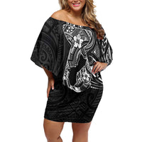 Black Guam Latte Stone Tribal Tattoo Family Matching Off Shoulder Short Dress and Hawaiian Shirt Hafa Adai Six 7 One